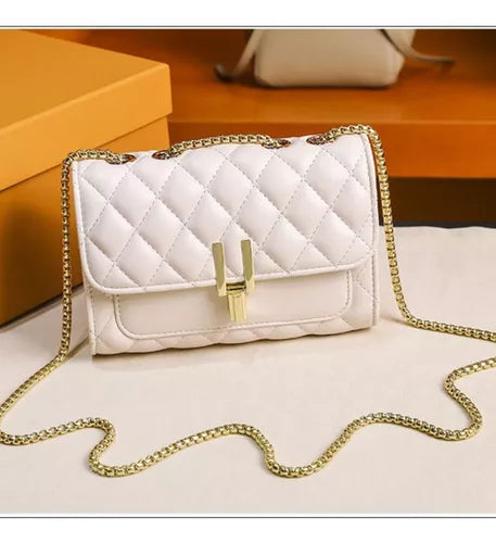 Bolso pequeño y elegante de piel ecológica para mujer con cadena de correa